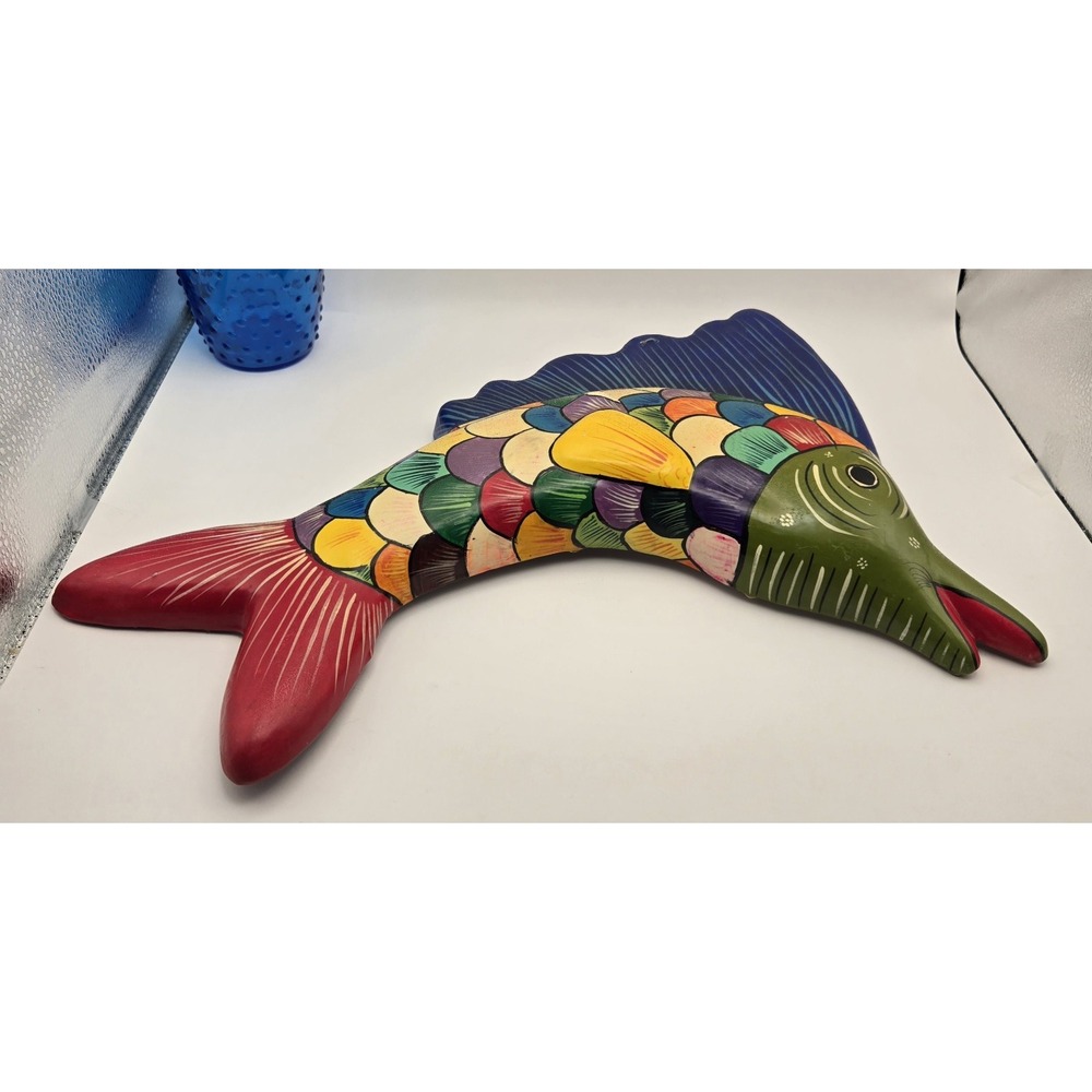 'Sail Fish' Mexican Folk Art Colorful Ceramic Hand Painted Wall Decor
